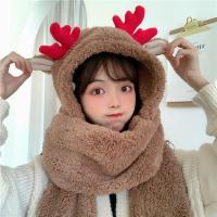 秋冬保暖围巾帽子一体女毛绒冬季小熊耳朵可爱帽子女韩版学生百搭串得起