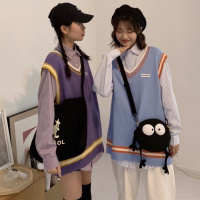 时尚套装女春秋季宽松针织毛衣马甲+学院风中长款衬衫潮套装/单件串得起