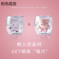 明画 星巴克猫爪杯网红抖音同款猫爪杯创意礼品日本猫脚双层玻璃水杯生日礼物女生送女三八妇女节礼物