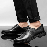 OKKER BULLS澳克公牛男鞋办公室男士皮鞋工作出差商务正装男鞋亮面真皮鞋子小码秋季小黑鞋