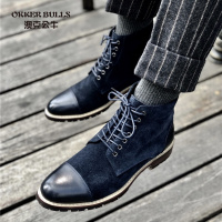 OKKER BULLS澳克公牛男鞋马丁靴男高帮男士机车靴中帮复古皮靴真皮短靴英伦软皮黑色靴子男