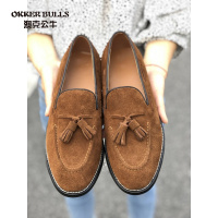 OKKER BULLS澳克公牛男鞋街拍高档反绒牛皮男士流苏乐福鞋一脚蹬男鞋休闲男鞋休闲皮鞋
