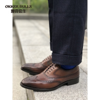 OKKER BULLS澳克公牛男鞋总裁定制布洛克花男鞋英伦手工擦色真皮尖头婚鞋2020新款商务正装皮鞋男