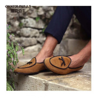 OKKER BULLS澳克公牛男鞋时尚牛皮男士休闲皮鞋蝴蝶结豆豆鞋企业家真皮复古男鞋套脚乐福鞋男