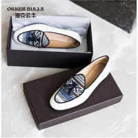 OKKER BULLS澳克公牛男鞋欧洲站经典印花刺绣懒人鞋男20夏季英伦潮流休闲一脚蹬流苏乐福鞋