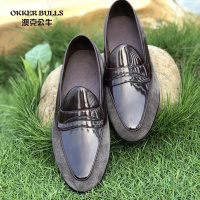 OKKER BULLS澳克公牛男鞋英伦男鞋20春秋真皮反绒休闲鞋圆头总裁定制套脚商务皮鞋潮企业家乐福鞋