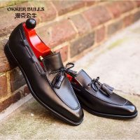 OKKER BULLS澳克公牛男鞋欧美一脚蹬真皮男鞋英伦套脚潮鞋复古流苏乐福鞋男士商务休闲皮鞋男