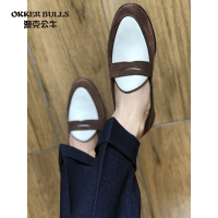 OKKER BULLS澳克公牛男鞋英伦男鞋20夏天真皮反绒休闲鞋圆头套脚商务皮鞋潮乐福鞋