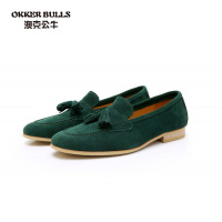 OKKER BULLS澳克公牛男鞋新款英伦乐福鞋男一脚蹬流苏休闲透气麂皮磨砂真皮牛皮手工懒人鞋