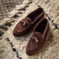 OKKER BULLS澳克公牛男鞋英伦乐福鞋男一脚蹬流苏休闲透气麂皮磨砂真皮牛皮手工懒人鞋