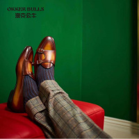 OKKER BULLS澳克公牛男鞋英伦风牛皮亮面擦色工艺孟克鞋乐福鞋男士正装皮鞋僧侣鞋韩版