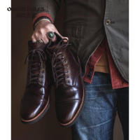 OKKER BULLS澳克公牛男鞋油蜡牛皮马丁靴男靴子男工装8111中帮男鞋高帮短靴阿美咔叽伞兵靴