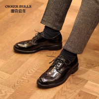 OKKER BULLS澳克公牛男鞋欧美男士头层牛皮圆头德比鞋 英伦正装商务手工皮鞋 黑色皮鞋