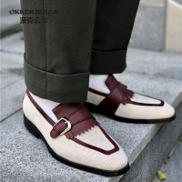 OKKER BULLS澳克公牛男鞋春秋新款男鞋复古搭扣比利时乐福鞋英伦男士休闲皮鞋一脚蹬