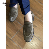 OKKER BULLS澳克公牛男鞋英伦男士反绒皮乐福鞋真皮磨砂皮休闲皮鞋夏季一脚蹬透气男鞋