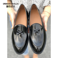 OKKER BULLS澳克公牛男鞋真皮英伦男鞋绅士皮鞋韩版潮鞋蝴蝶男鞋乐福鞋 男一脚蹬