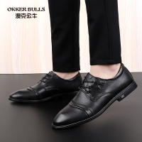 OKKER BULLS澳克公牛男鞋秋季商务鞋男正装皮鞋透气纯黑色真皮搭配西装西裤系带男鞋低帮鞋