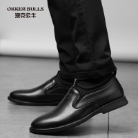 OKKER BULLS澳克公牛男鞋秋季商务休闲鞋纯牛皮英伦时尚光面一脚蹬套脚懒人鞋真皮休闲皮鞋