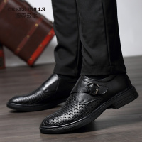 OKKER BULLS澳克公牛男鞋透气商务男鞋小个子小码鞋魔术贴时尚英伦厚底真皮休闲皮鞋男