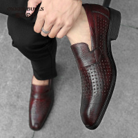 OKKER BULLS澳克公牛男鞋夏季镂空透气懒人皮鞋一脚蹬商务休闲鞋中老年便捷套脚鞋真皮男鞋