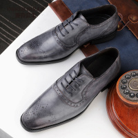 OKKER BULLS澳克公牛男鞋秋季个性时尚布洛克花男鞋英伦擦色复古做旧小码正装皮鞋男真皮