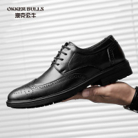 OKKER BULLS澳克公牛男鞋春季真皮透气布洛克鞋男皮鞋花时尚鳄鱼纹商务休闲鞋英伦男鞋黑