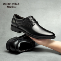 OKKER BULLS澳克公牛男鞋小码商务正装皮鞋36码尖头低跟小黑鞋英伦软面皮男鞋透气