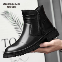 OKKER BULLS澳克公牛男鞋冬季保暖加绒商务正装皮靴男棉鞋光面软面皮英伦潮流真皮男鞋
