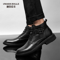 OKKER BULLS澳克公牛男鞋冬季男士正装皮靴真皮亮面英伦时尚保暖加绒小码棉鞋商务男鞋