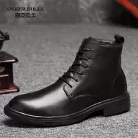 OKKER BULLS澳克公牛男鞋冬季正装鞋男皮靴真皮英伦保暖加绒棉鞋男靴商务高帮大码男鞋