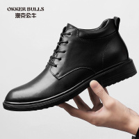 OKKER BULLS澳克公牛男鞋冬季保暖加绒商务正装皮靴英伦防滑抗寒小码高帮皮鞋大码男鞋真皮