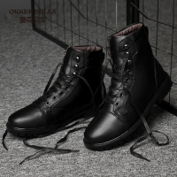 OKKER BULLS澳克公牛男鞋冬季防寒加绒保暖马丁靴男士英伦休闲高帮皮靴中筒商务男鞋皮鞋潮