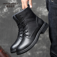OKKER BULLS澳克公牛男鞋冬季马丁靴男靴真皮男鞋加绒保暖棉鞋中筒商务正装皮鞋大码49码50