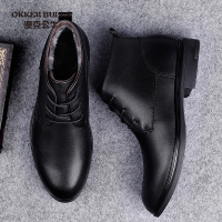 OKKER BULLS澳克公牛男鞋冬季高帮鞋男正装鞋头层牛皮英伦纯黑商务皮鞋男真皮加绒棉鞋男鞋
