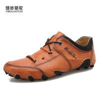 YIBULUOTUO男鞋2021新款时尚舒适百搭运动鞋子真皮软底豆豆鞋男休闲皮鞋