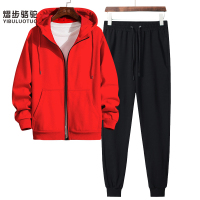 YIBULUOTUO男装2021新款秋季纯棉男士休闲连帽运动套装拉链开衫两件套潮外套