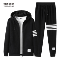 YIBULUOTUO男装2021秋季新款男开衫上衣圆领卫衣长裤户外运动休闲三件潮男套装