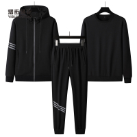 YIBULUOTUO春秋季新款运动套装男纯棉大码潮流宽松女休闲胖子跑步卫衣三件套