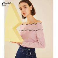 N拉夏贝尔春女装一字领针织衫时尚套头韩版修身上衣百搭气质30083168