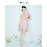 拉夏贝尔[热卖]雪纺连衣裙女装气质v领小清新显瘦宽松裙子