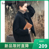 拉夏贝尔2021年新款韩系反季女冬小个子短款宽松茧型毛呢外套女