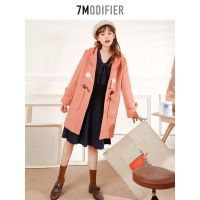 拉夏贝尔[热卖]中长款羊毛外套女装冬季新款韩版宽松呢子牛角扣大衣女