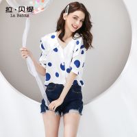 拉夏贝尔拉贝缇波点衬衫女士夏装新款设计感小众洋气短袖上衣