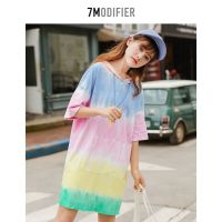 拉夏贝尔7M潮流港味撞色女连衣裙2020新款渐变卫衣裙宽松