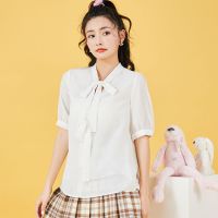 拉夏贝尔拉贝缇雪纺衬衫心机设计感夏季新款韩版很仙的上衣洋气