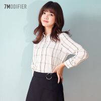 拉夏贝尔白色格子衬衫女韩版秋季新款宽松时尚上衣长袖百搭雪