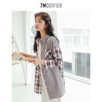 拉夏贝尔拉夏贝尔7M格子衬衫女夏季设计感休闲百搭上衣中长款气