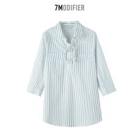 拉夏贝尔7M衬衫女夏季新款条纹通勤休闲女装七分袖上
