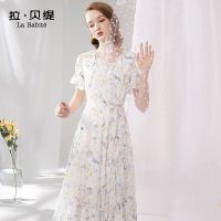 拉夏贝尔拉贝缇雪纺连衣裙女夏季新款很仙的法国小众桔梗裙法