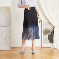 拉夏贝尔 网纱半身裙女女装夏高腰中长款a字百褶裙子仙